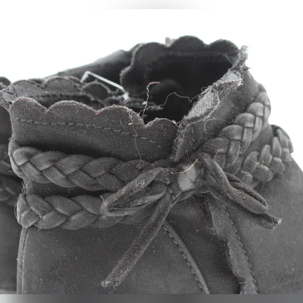 Girls Toddler Size 11 Black Microsuede Ankle Boots with Braided Straps